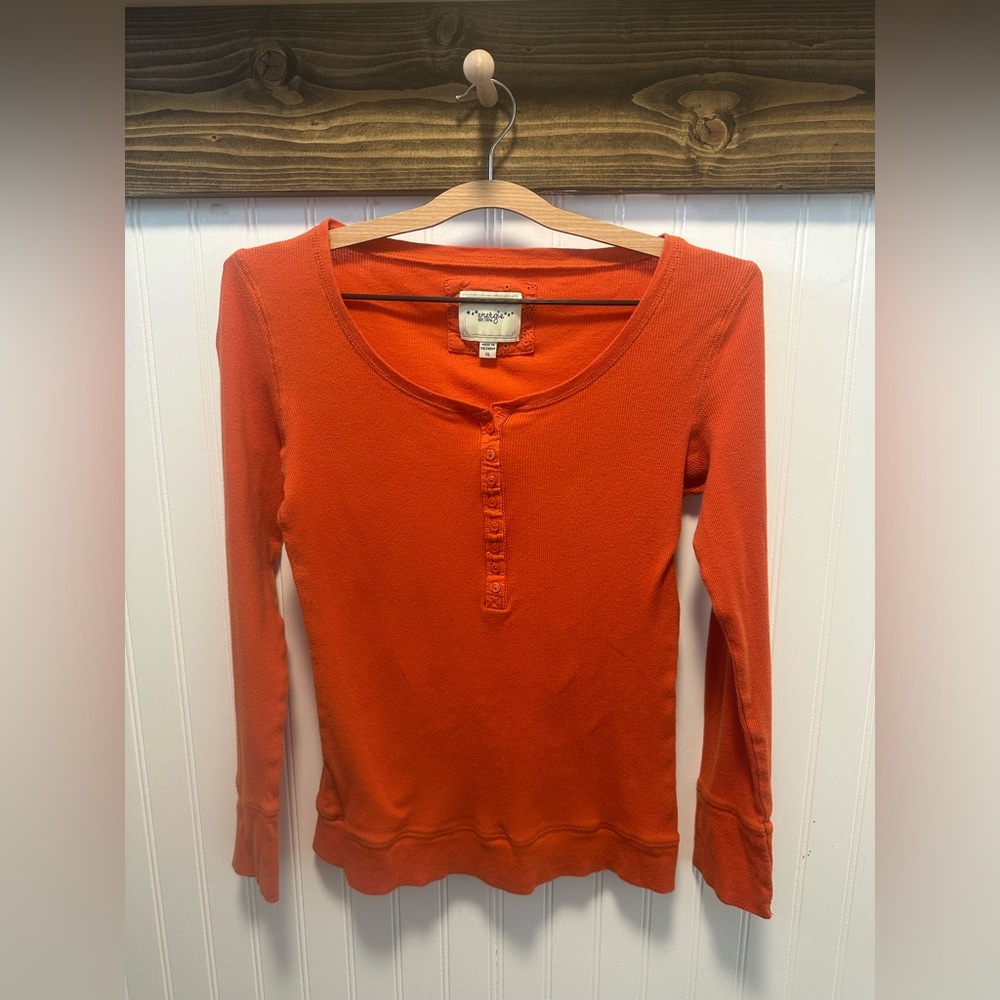 Energie Orange waffle knit Henley Sz XL 100% cotton Y2K grunge retro